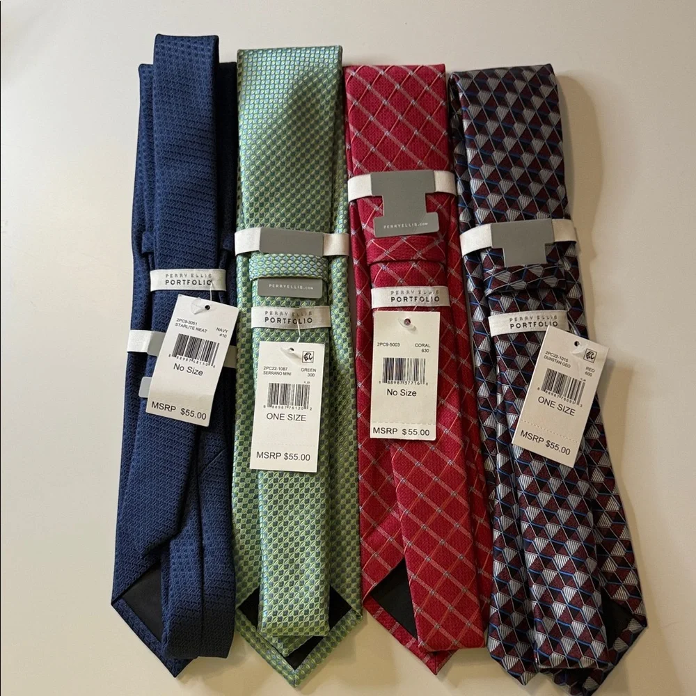 Perry Ellis Men’s Tie Bundle NWT Set of 4 Classic Neckties Stocking Stuffers‎
